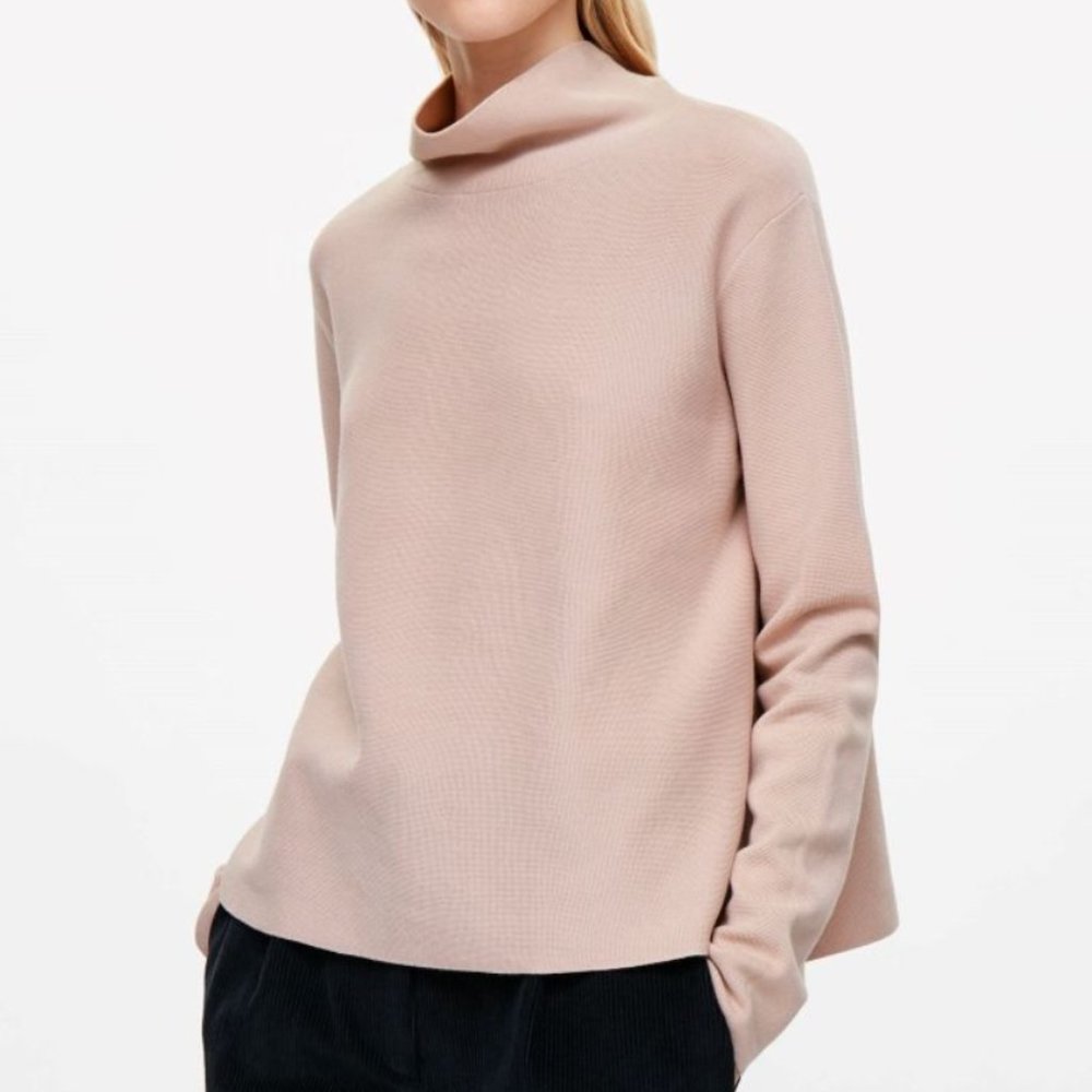 COS Blush Pink Funnel Neck Long Sleeve Top